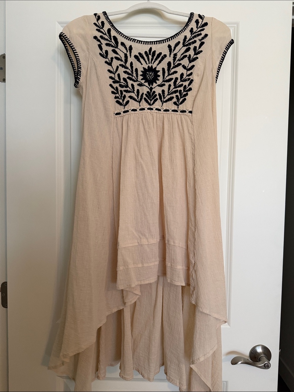 Free People Cream and Black Embroidered Dress